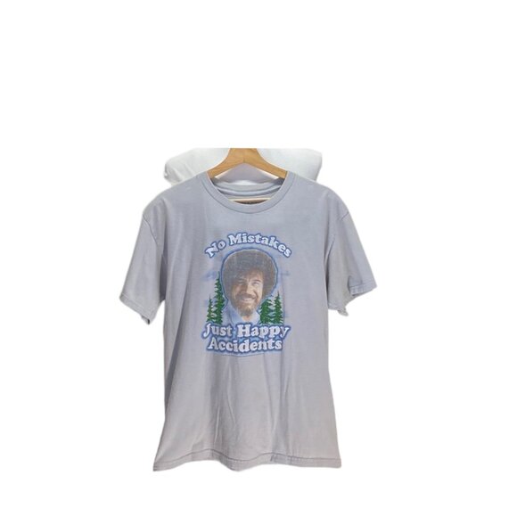 Bob Ross “There Are No Mistakes, Just Happy Accidents” Tee Shirt Gray Size L - Picture 2 of 10